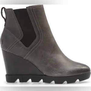 Sorel Joan Uptown waterproof wedge Quarry gray leather Chelsea bootie 9.5 NWT